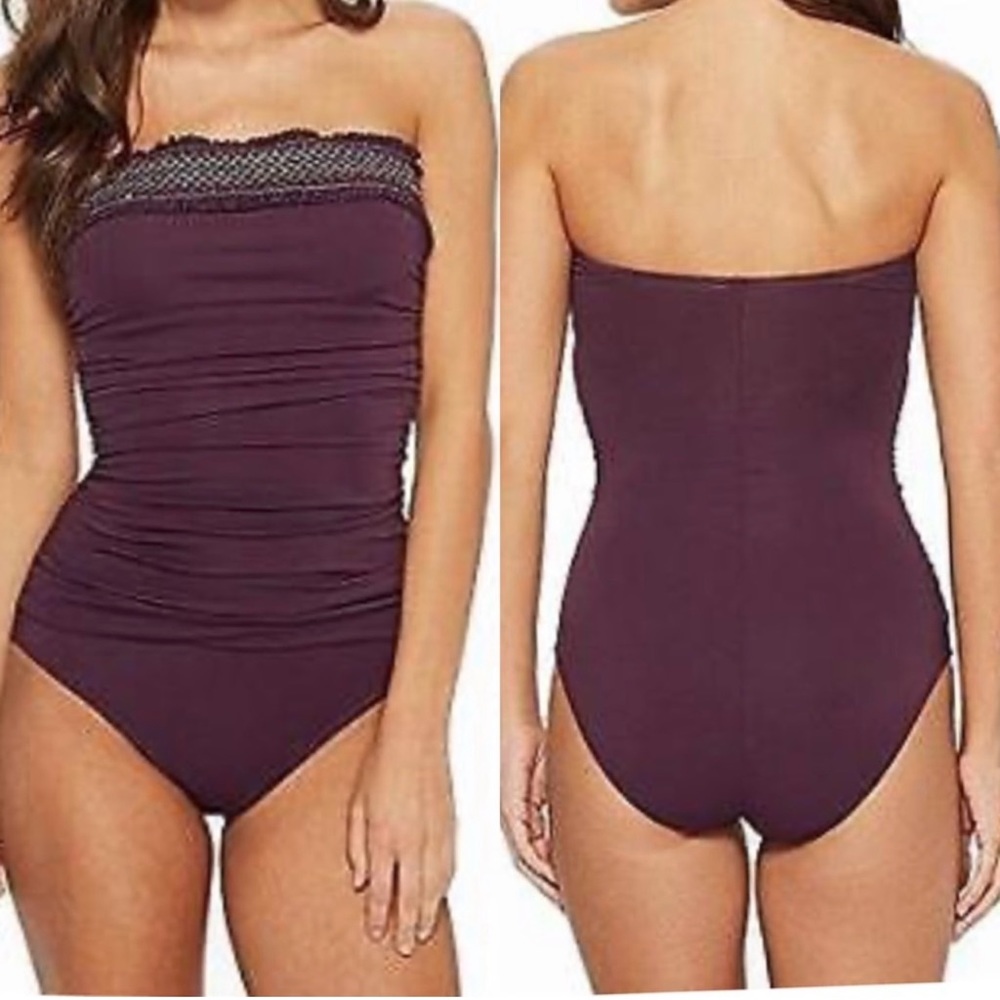 Bleu by Rod Beattie One Piece Mio Smocked Swimsuit 14 Color-Eggplant NWT